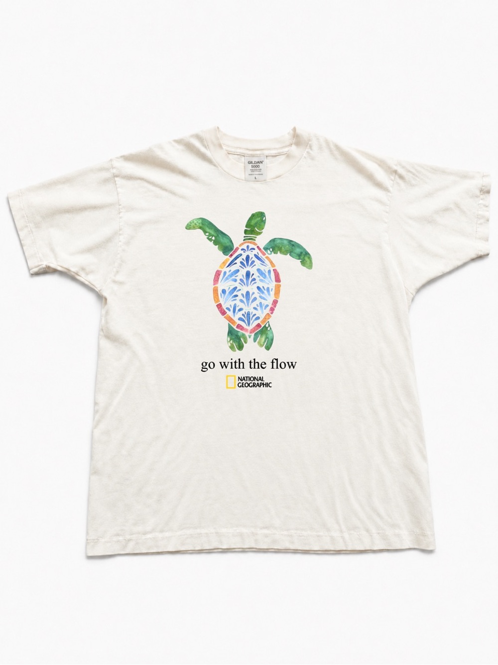 Cream Short Sleeve Tee Colorful Turtle Graphic T-shirt